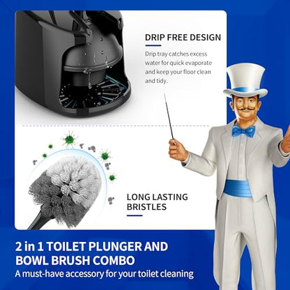 MR.SIGA Toilet Plunger and Bowl Brush with Holder, Heavy Duty Toilet Brush and Plunger Set for Bathroom Cleaning, Black, 1 Set - color: Black
