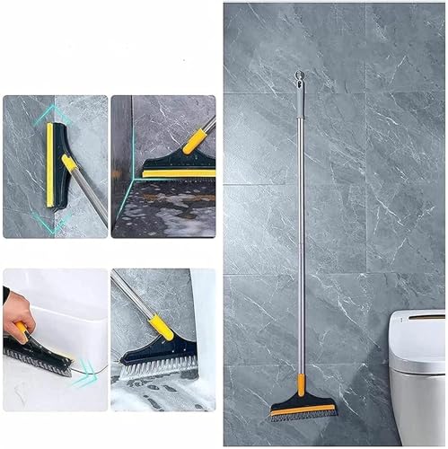 2-in-1 Bathroom Cleaning Brush with Wiper - Long Handle 180° Rotate Toilet Brush, Tiles Cleaning, Floor Scrub for Kitchen and Bathroom Accessories (2 Cling)