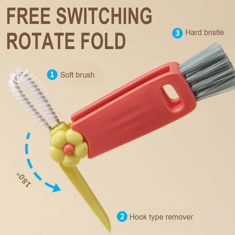 3 in 1 Cup Lid Cleaning Brush,2024 New 3 in 1 Multifunctional Cleaning Brush Portable Cup Lid Cleaner with Brush,Crevice Cleaning Brush Set for Baby Bottle Gap Tight Spaces Cup(B) - color: B