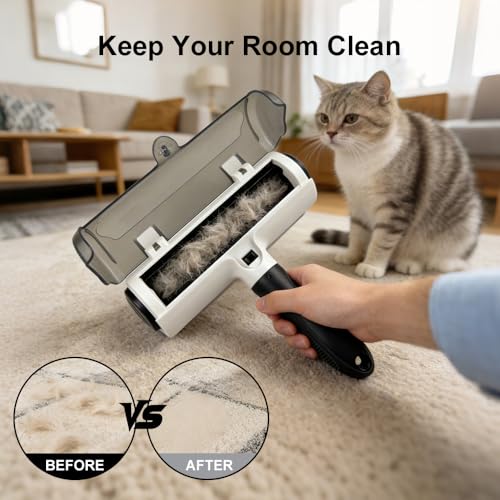 Reusable Pet Hair Remover Roller – Self Cleaning Lint Roller for Dog & Cat Hair – Removes Pet Fur from Couch, Furniture, Carpet & Clothes – No Refills Needed
