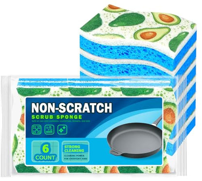 AIDEA Sponges Kitchen, Non-Scratch Scrub Sponge-6Count, Sponges for Non-Stick Cookware, Cellulose Sponge for Dishes, Cleans Fast Without Scratching, Cleaning Power for Kitchen, Bathroom, Household - color: Printed-blue