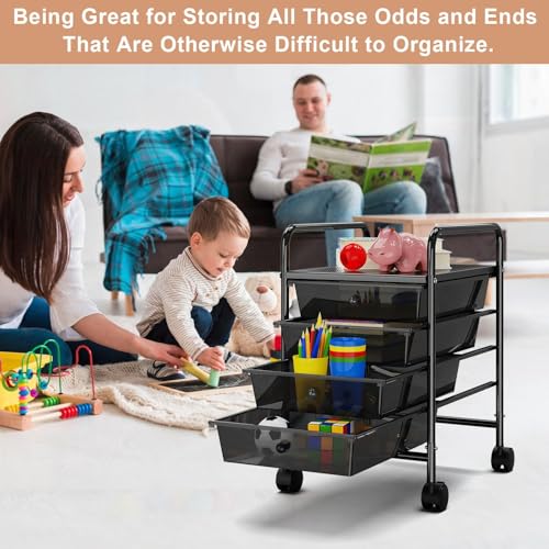 4-Tier Utility Cart with 4 Drawers, Rolling Utility Cart with 2 Lockable Caster Wheels, Multipurpose Mobile Rolling Drawer Cart for Office Bathroom Kitchen, Transparent Black - size: Black, 4-Tier