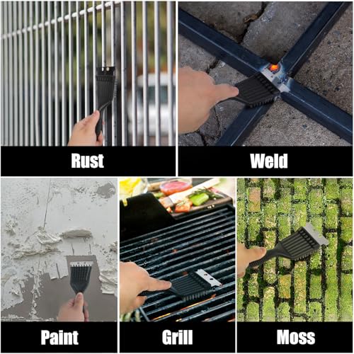 Wire Brush with Scraper for Paint Removal Rust Cleaning 2-Pack Versatile Stainless Steel Bristle Brush for Cleaning Grill Stains Welds Moss and More