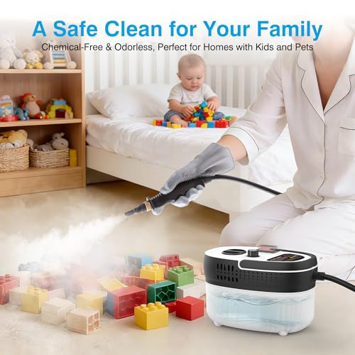 Steam Cleaner for Home & Car Detailing, 2500W High Pressure Portable Steamer with 6-Level Adjustable Steam, 15s Heat-Up, 9.8ft Long Hose, ANSI Z87.1 Goggles, 17-Pcs Kit for Tile, Grout, Hardwood - color: White