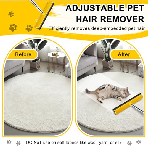 Rubber Broom for Pet Hair Removal, Carpet rake with Squeegee for Cleaning Pet Hair, 52 inch Long Handle Rubber Broom,Dual-Sided for Small Fluff Carpet, Hardwood Floor, Tile,Orange