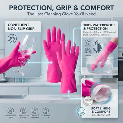 ForPro Natural Rubber Gloves, 6 Pairs Reusable Multi-Purpose Household Cleaning Gloves with Soft Inner Lining, Waterproof & Chemical-Resistant, Cotton Candy, X-Large - color: Cotton Candy, size: X-Large