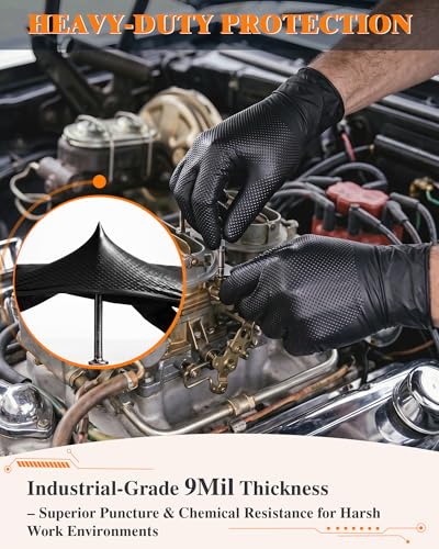 wcy Black 9 Mil Heavy Duty Nitrile Gloves XL, 800 Counts, Diamond Texture, Latex & Powder Free, Chemical Resistant Disposable Rubber Gloves for Mechanics, Automotive, Industrial & Food Handling - color: Black-800, size: X-Large