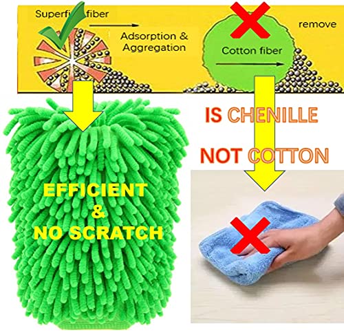 QUALIALL, Green Chenille Microfiber Dusting Mitt, 10.5x8 Inch, Electrostatic, Reusable, Scratch-Free, No-Dust Fly Duster for Sensitive Surfaces
