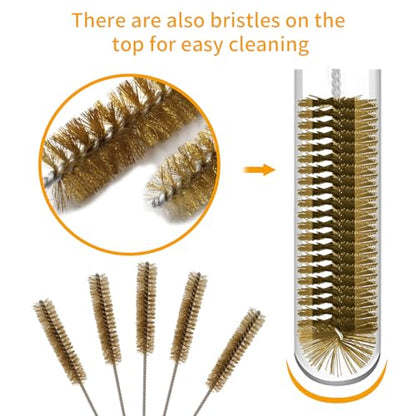 7 Pcs Brass Brush Set, 12'' Long Handle Pipe Cleaner Brush for Deep Cleaning, Bottle Brush for Engine Auto Parts Bottle Keyboards Narrow Space & Paint on Various Metal Pipes Cleaning