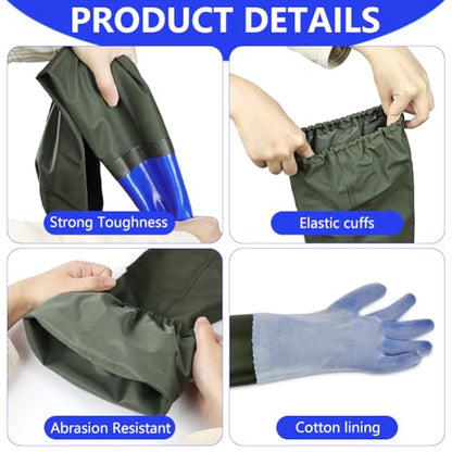 AUAUY 27" PVC Chemical Resistant Gloves, Rubber Gloves Heavy Duty, Waterproof Reusable Long Sleeve Glove for Cleaning - color: Blue