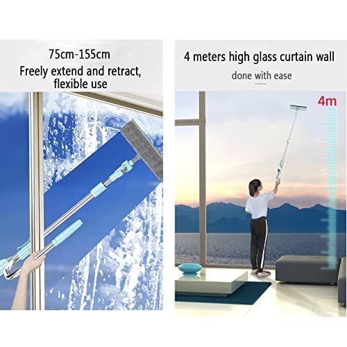 Window Cleaner Tool Kit with Telescopic U Shaped Pole,Squeegee for Window Washing,Water Sprayable,Rotatable Cleaning Head,Clean Inside and Outside Windows Without Leaving Dead Ends