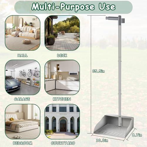 Metal Dust Pans with Long Handle,Heavy Duty Dust Pan with Handle,Upright Stand Up Dustpan with Dust Pan Teeth to Clean Hair for Home Kitchen Office Lobby Floor Garden - size: 36 inches