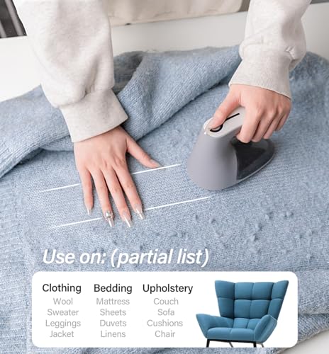 Bymore Fabric Shaver & Lint Shaver for Clothes and Furniture, Heavy Duty Sweater Shaver Lint Remover with Large 65mm Shaving Head, 6-Leaf Blades, Extra Replacement Blades for Couch, Sofa & Upholstery - color: Gray