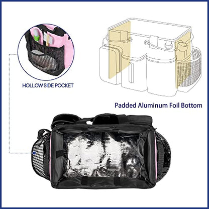 LoDrid Large Professional Cleaning Caddy with Detachable Divider, Supply Organizer with Handle and Shoulder Strap, Cleaning Bags for Housekeepers & Cleaners, Pink - color: Pink