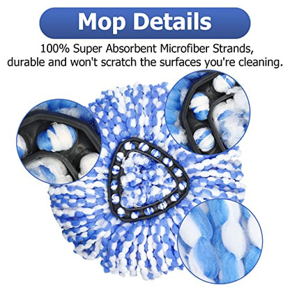Spin Mop Replacement Head - 4 Pack RinseClean Mop Refills Compatible with O-Cedar Triangle Spin Mop, Microfiber Mop Replace Head Easy Cleaning Floor Head Mop (for 2 Tank System ONLY) - color: Blue