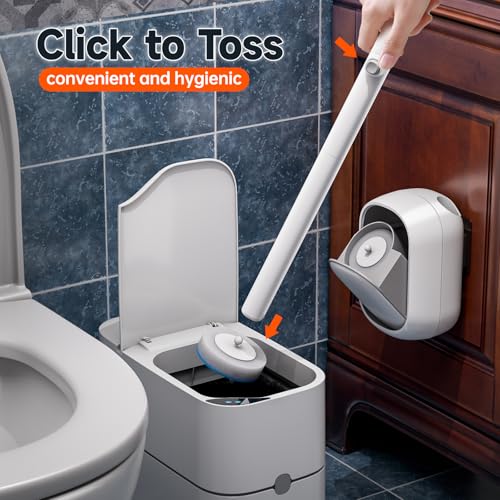 CTIME Disposable Toilet Brush Family Set Includes 60 Brush Heads, a Stylish Brush Handle, an Automatically Opening Replacement Brush Head Storage Box. Suitable for Bathrooms, Toilets and RVs - size: 1 wand + 60 heads