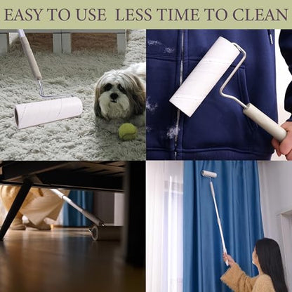 Extra Sticky Large Surface Lint Roller,6.3'' Giant Lint Roller for Pet Hair,5 Rolls 450 Sheets,Long Handle Lint Remover,Easily Remove Carpets, Clothes, Couch and Curtains Dust Cat and Dog Hair Removal - size: 1 Large Roller (Extendable Handle) + 450 Sheet