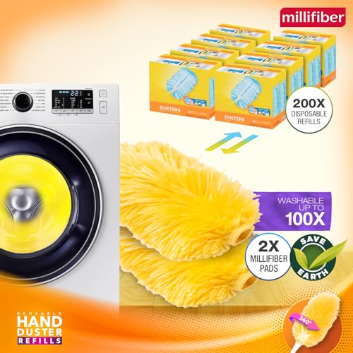Millifiber 360° Reusable Duster Refills for Swiffer Hand Dusters (6-Pack) | Handle not included, microfiber duster covers, machine washable duster cleaning pads - size: 6 Count (Pack of 1)
