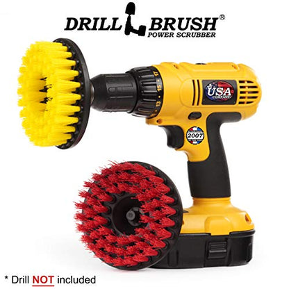 Bathroom Accessories - Bath Mat - Drill Brush Set - Power Scrubber Two Brush Kit - Floor Scrubber - Grout Cleaner - Pool Brushes - Hard Water Stains, Calcium, Mineral Deposits, Soap Scum, Rust Stains - color: Red / Yellow
