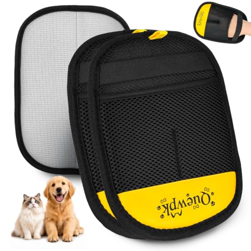 2pcs Quewpk Pet Hair Removal Glove for Dogs & Cats, Reusable Electrostatic Pet Hair Remover for Couch, Carpet, Clothing & Car Seats, Washable Fur Remover Glove for Laundry, Furniture & Pet Bed - color: 2pcs-blackyellow