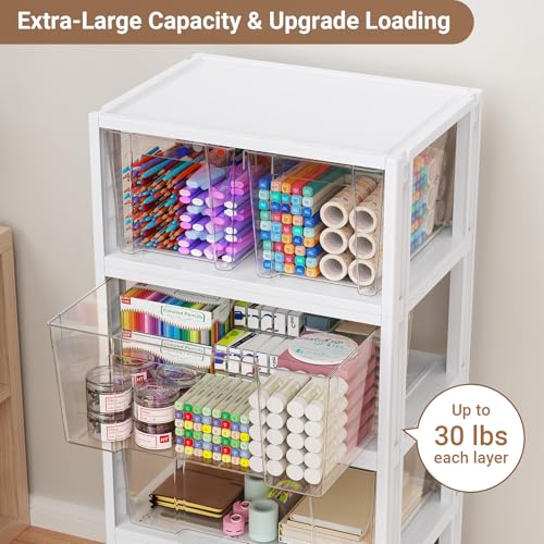 Extra Large Storage Drawer Cart with Wheels, Stackable Storage Boxes 2 Tier-2 Drawer Clear Plastic Organizer Container Rolling Cabinet for Art Crafts Supplies Under Desk Home Office Bedroom Bathroom