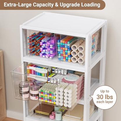 Extra Large Storage Drawer Cart with Wheels, Stackable Storage Boxes 2 Tier-2 Drawer Clear Plastic Organizer Container Rolling Cabinet for Art Crafts Supplies Under Desk Home Office Bedroom Bathroom