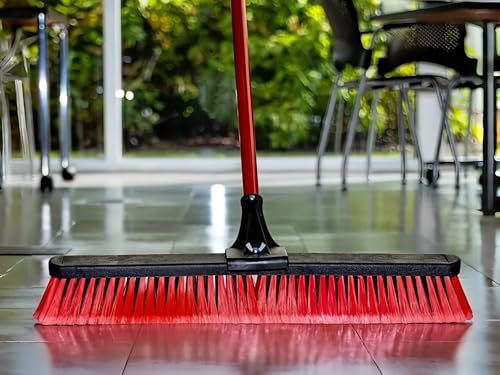 24" Heavy-Duty Push Brooms, Multi-Surface Rough Sweep Broom with Clamp & Bolt Handle, 3" Recycled PET Bristles for Concrete, Garage & Driveway