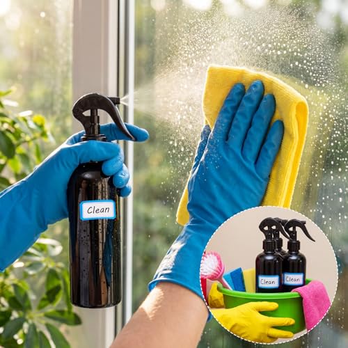 Lallisa 36 Pcs 16 oz Plastic Spray Bottles Leak Proof Empty Bottles for Cleaning Solutions Water Sprayer Bottle with Nozzle Mist, Labels and Handle Funnel for Auto Details, Planting, Kitchen (Black) - color: Black