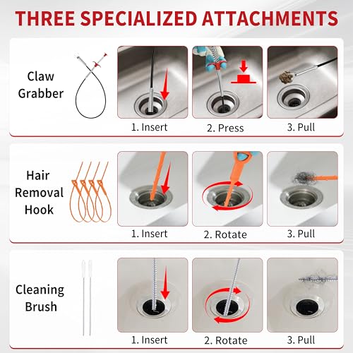 Drain Snake 25 Ft with Drill Attachment, Auto Feed 1/4 Inch Plumbing Snake for Sink, Shower & Tub Clogs, Manual or Drill-Powered Drain Auger, with Gloves, Safety Glasses & Storage Bag - color: 25FT