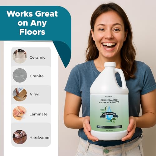 Steam & Go Demineralized Water for Steam Mop – Eucalyptus Mint Scent, 128 oz (Pack of 1) | Scented Floor Cleaner Solution, Ready-to-Use, Compatible with Any Steam Cleaner - size: 128 Fl Oz (Pack of 1)