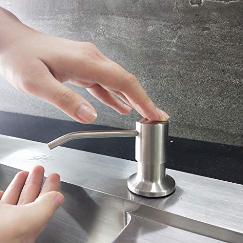 Stainless Steel Soap Dispenser for Kitchen Sink (Brushed Nickel), Built in Hand Sink Pump with Large 17 oz Bottle, Refill from the Top