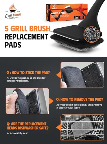 MEKER Grill Brush Bristle Free, Grill Cleaner Brush with 5 BBQ Replacement Head for Cast Iron, Stainless Steel Grates, Safe Grill Scraper Outdoor BBQ Grill, Black - color: Black