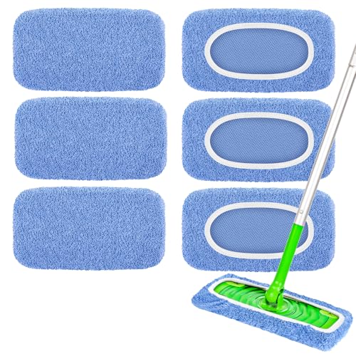 6-Pack Reusable Mop Pads Compatible with Sweeper Mop - 100% Coral Fleece Washable Refills - Microfiber Dry & Wet Sweeping Cloths for Multi-Surface/Hardwood Floor Cleaning- Blue - color: Blue-6 Pack