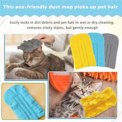 Zubebe 12 Pcs Duster Refill Reusable Fleece Duster Refills Feather Flat Dusters Multi Surface Washable Cleaning Pads Tools for Home, Blinds, Car, Pet, Furniture, Fans (Yellow,Grey,Turq) - color: Yellow, Gray, Turquoise