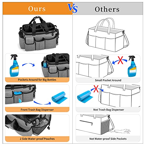 LoDrid Large Wearable Cleaning Caddy Bag with Detachable Divider, Cleaning Organizer with Handles, Cleaning Supply Tote with Adjustable Shoulder Strap for Cleaners & Housekeepers, Grey - color: Gray