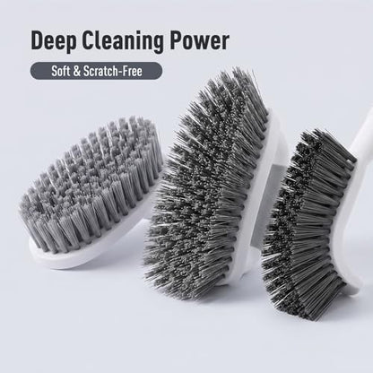 CLEANHOME 3 Pcs Scrub Brush,Multifunctional Cleaning Brush Set with Non-Slip Handle and Sturdy Bristles,Scrub Brushes for Cleaning Bathroom,Kitchen,Grout,Tile,Grey