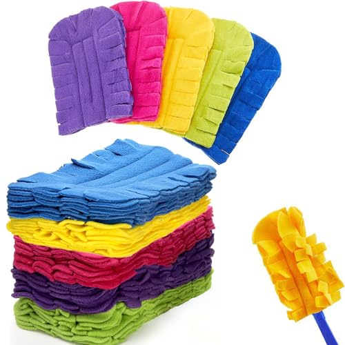 15 Pcs Duster Refill Reusable Fleece Duster Refills Feather Flat Dusters Multi Surface Washable Cleaning Pads for Home, Blinds, Car, Pet Wait (5 Colors Send dust Removal Rod)