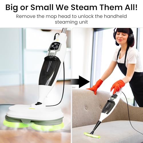 Electric Steam Mop – 15-in-1 Detachable Floor Scrubber with 3 Steam Modes – Electric Mop for Hardwood Floors, Kitchen Hoods & Worktops Cleaning