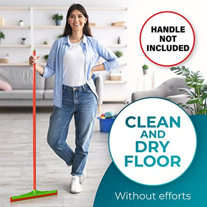 HELOMOR Bundle of 2-Pack Telescopic Metal Broom Handles Pull Broom, 59' Long and 1.87' Wide, with 3-Pack Floor Squeegee Wiper Heads Refill Mop Foam Dual Moss, 16" L for Cleaning Indoor Households