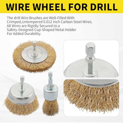 5 Pcs Wire Brush for Drill Set, Brass Wire Wheel for Drill, 1/4 Inch Hex Shank, Wire Brushes for Cleaning Rust for Drill - style: Set for 5Psc