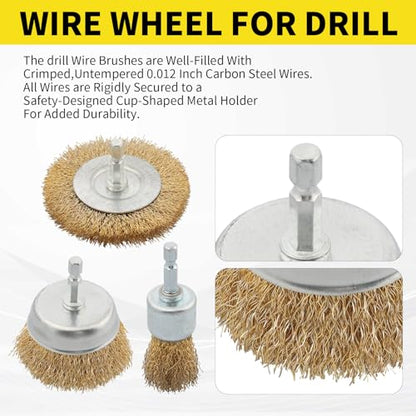 5 Pcs Wire Brush for Drill Set, Brass Wire Wheel for Drill, 1/4 Inch Hex Shank, Wire Brushes for Cleaning Rust for Drill - style: Set for 5Psc