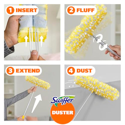 Swiffer Duster Kit with 6 ft Super Extendable Handle, Heavy Duty Starter Kit with 8 Refills, Lemon Scent