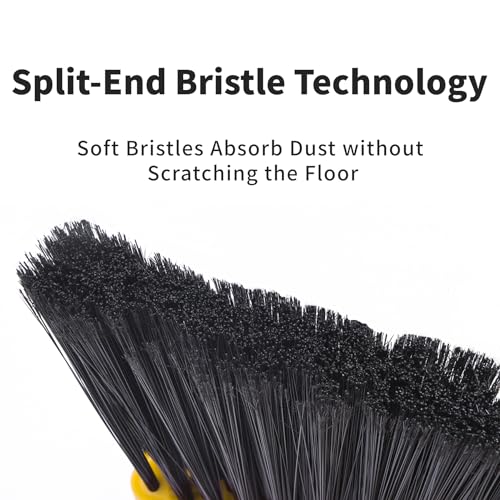 Tiumso Broom with Dustpan Combo Set, Brooms and Dustpans Sets with 51'' Long Handle, Large Dust Pan and Broom, Self-Cleaning Dustpan Teeth for Lobby Kitchen Office - Black and Yellow - color: Yellow and Black