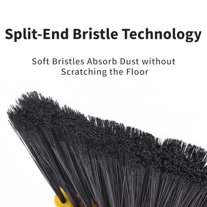 Tiumso Broom with Dustpan Combo Set, Brooms and Dustpans Sets with 51'' Long Handle, Large Dust Pan and Broom, Self-Cleaning Dustpan Teeth for Lobby Kitchen Office - Black and Yellow - color: Yellow and Black