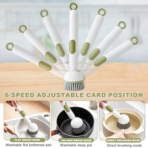 Dish Brush with Soap Dispenser- Kitchen Cleaning Brush, Adjustable Head Scrubber for Pots Pans Sink Cleaning Tool with Handle(Green) - color: Green