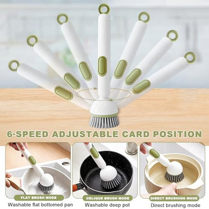 Dish Brush with Soap Dispenser- Kitchen Cleaning Brush, Adjustable Head Scrubber for Pots Pans Sink Cleaning Tool with Handle(Green) - color: Green