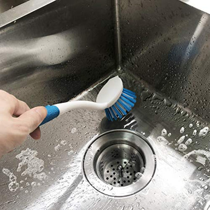 2-Pack Kitchen Round Scrub Brush for Cleaning Dishes Pots Pan Sink and Bathroom with Comfortable Long Handle