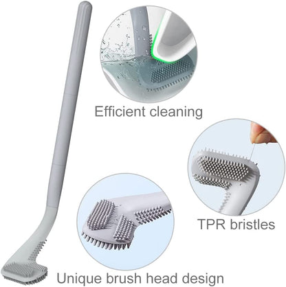 Toilet Brush, Long Handle Golf Toilet Brush with Holder 360° Deep Cleaning Flexible Silicone Toilet Cleaner Brush Wall Mounted for Bathroom (2Pcs Grey) - color: 2pcs Grey
