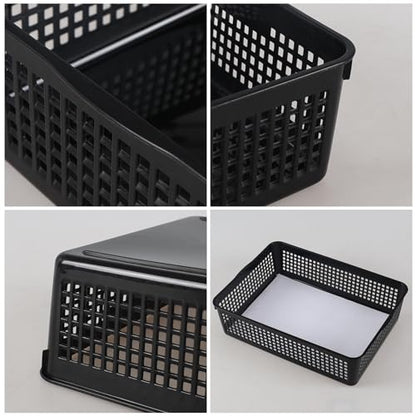 6 Pack A4 Size Shallow Plastic Storage Baskets, Black | Classroom Desktop Paper File Letter Organizer Basket Tray