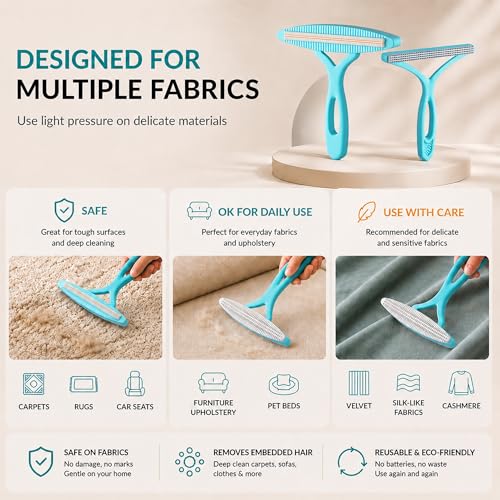 2 Pack Set Pet Hair Removal Tool – Dual-Head Copper & Plastic Scraper for Carpet, Furniture & Car, Reusable Lint Remover for Embedded Dog & Cat Hair - color: Sapphirine